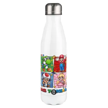 Back to the School Mario & Friends, Metal mug thermos White (Stainless steel), double wall, 500ml
