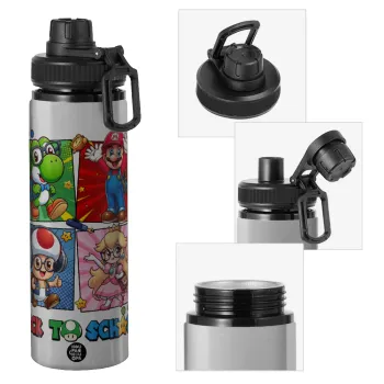 Back to the School Mario & Friends, Metallic water bottle with safety cap, 850ml aluminum