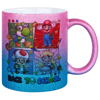 Back to the School Mario & Friends, Κούπα Χρυσή/Μπλε Glitter, κεραμική, 330ml