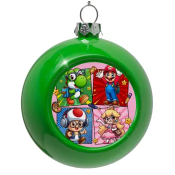 Back to the School Mario & Friends, Στολίδι Χριστουγεννιάτικη μπάλα δένδρου Πράσινο 8cm
