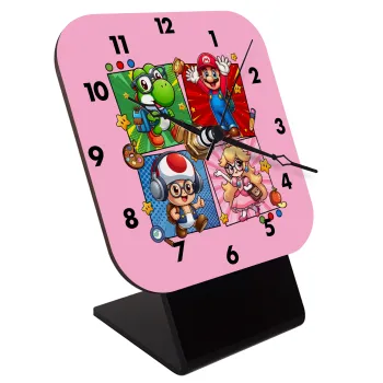 Back to the School Mario & Friends, Quartz Wooden table clock with hands (10cm)