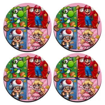 Back to the School Mario & Friends, ΣΕΤ 4 Σουβέρ ξύλινα στρογγυλά (9cm)