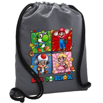 Back to the School Mario & Friends, Τσάντα πλάτης πουγκί GYMBAG ΓΚΡΙ, με τσέπη (40x48cm) & χονδρά κορδόνια