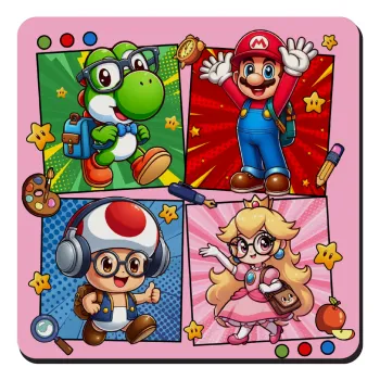 Back to the School Mario & Friends, Τετράγωνο μαγνητάκι ξύλινο 9x9cm