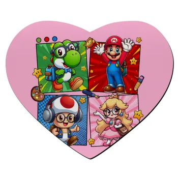 Back to the School Mario & Friends, Mousepad καρδιά 23x20cm
