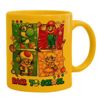 Back to the School Mario & Friends, Ceramic coffee mug yellow, 330ml