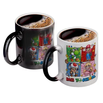 Back to the School Mario & Friends, Color changing magic Mug, ceramic, 330ml when adding hot liquid inside, the black colour desappears (1 pcs)