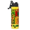 Metallic water bottle with safety lid, 850ml aluminum
