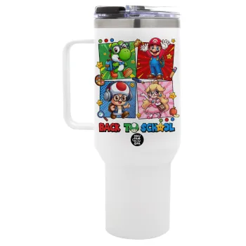 Back to the School Mario & Friends, Mega Tumbler με καπάκι, διπλού τοιχώματος (θερμό) 1,2L