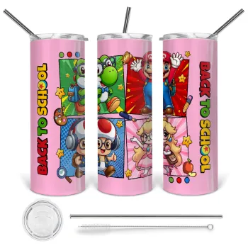 Back to the School Mario & Friends, Tumbler stainless steel 600ml, with metal straw & cleaning brush
