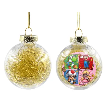 Back to the School Mario & Friends, Στολίδι Χριστουγεννιάτικη μπάλα δένδρου διάφανη με χρυσό γέμισμα 8cm