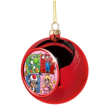 Back to the School Mario & Friends, Χριστουγεννιάτικη μπάλα δένδρου Κόκκινη 8cm