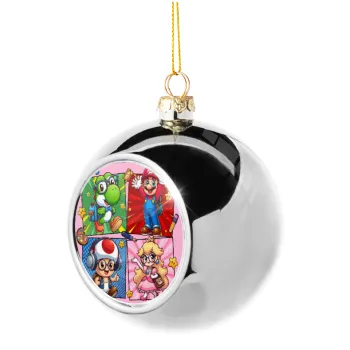 Back to the School Mario & Friends, Silver 8cm Christmas tree ball ornament