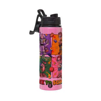 Back to the School Buzz & Friends, Μεταλλικό παγούρι νερού με καπάκι ασφαλείας, αλουμινίου 850ml