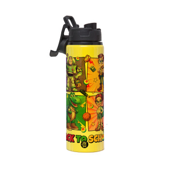 Back to the School Buzz & Friends, Μεταλλικό παγούρι νερού με καπάκι ασφαλείας, αλουμινίου 850ml