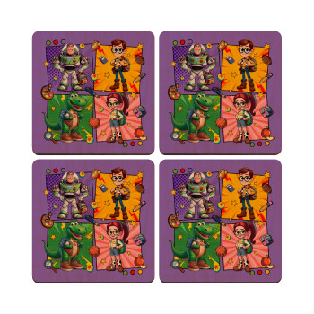 Back to the School Buzz & Friends, ΣΕΤ x4 Σουβέρ ξύλινα τετράγωνα plywood (9cm)