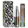 Easter Set, metallic stainless thermos flask (500ml) & scented flat Easter candle (30cm) (GRAY)