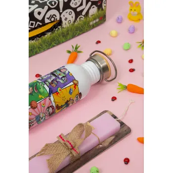 Back to the School Buzz & Friends, Πασχαλινή Λαμπάδα με παγούρι μεταλλικό (620ml, stainless steel) & κερί αρωματικό πλακέ (30cm) (ΡΟΖ)