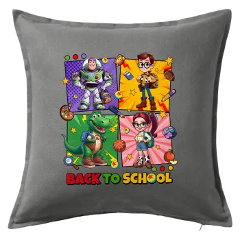 Back to the School Buzz & Friends, Μαξιλάρι καναπέ Γκρι 100% βαμβάκι, περιέχεται το γέμισμα (50x50cm)