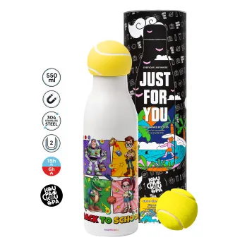 Back to the School Buzz & Friends, Tennis ball Metal mug thermos White, double wall, 550ml