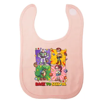 Back to the School Buzz & Friends, Σαλιάρα με Σκρατς ΡΟΖ 100% Organic Cotton (0-18 months)