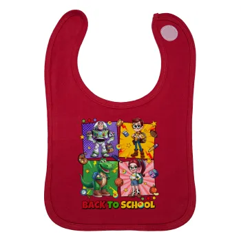 Back to the School Buzz & Friends, Σαλιάρα με Σκρατς Κόκκινη 100% Organic Cotton (0-18 months)