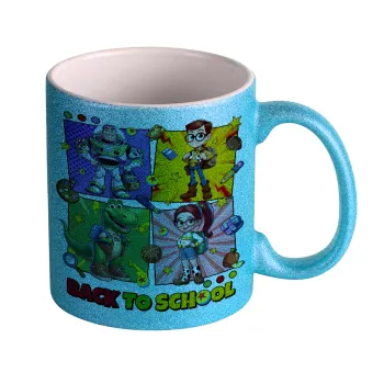Back to the School Buzz & Friends, Κούπα Σιέλ Glitter που γυαλίζει, κεραμική, 330ml