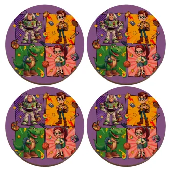 Back to the School Buzz & Friends, ΣΕΤ x4 Σουβέρ ξύλινα στρογγυλά plywood (9cm)