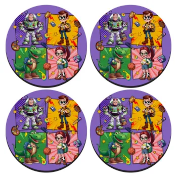 Back to the School Buzz & Friends, ΣΕΤ 4 Σουβέρ ξύλινα στρογγυλά (9cm)