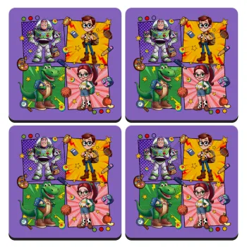 Back to the School Buzz & Friends, ΣΕΤ 4 Σουβέρ ξύλινα τετράγωνα (9cm)