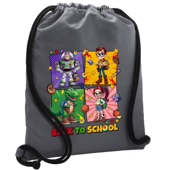 Back to the School Buzz & Friends, Τσάντα πλάτης πουγκί GYMBAG ΓΚΡΙ, με τσέπη (40x48cm) & χονδρά κορδόνια
