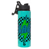 Metallic water bottle with safety lid, 850ml aluminum