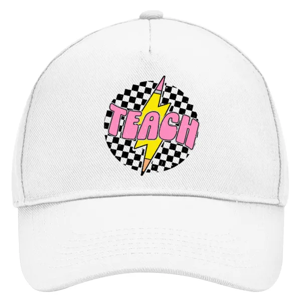Teach — Adult Baseball Cap, Drill, White (100% COTTON, ADULT, UNISEX, ONE SIZE)
