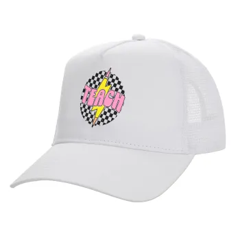 Teach, Καπέλο Ενηλίκων Structured Trucker, με Δίχτυ, ΛΕΥΚΟ (100% ΒΑΜΒΑΚΕΡΟ, ΕΝΗΛΙΚΩΝ, UNISEX, ONE SIZE)