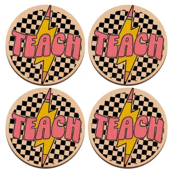 Teach, ΣΕΤ x4 Σουβέρ ξύλινα στρογγυλά plywood (9cm)