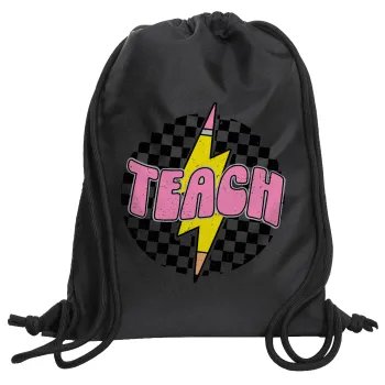 Teach, Τσάντα πλάτης πουγκί GYMBAG Μαύρη, με τσέπη (40x48cm) & χονδρά κορδόνια