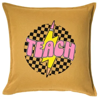 Teach, Μαξιλάρι καναπέ Κίτρινο 100% βαμβάκι, περιέχεται το γέμισμα (50x50cm)