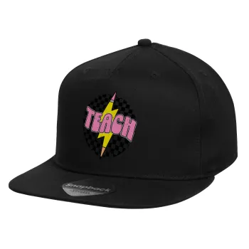 Teach, Καπέλο παιδικό Flat Snapback, Μαύρο (100% ΒΑΜΒΑΚΕΡΟ, ΠΑΙΔΙΚΟ, UNISEX, ONE SIZE)