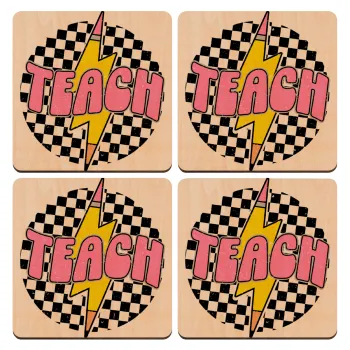 Teach, ΣΕΤ x4 Σουβέρ ξύλινα τετράγωνα plywood (9cm)