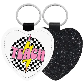 Teach, Μπρελόκ PU δερμάτινο glitter καρδιά ΜΑΥΡΟ