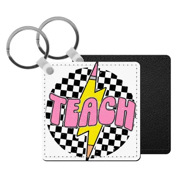 Teach, Μπρελόκ Δερματίνη, τετράγωνο ΜΑΥΡΟ (5x5cm)