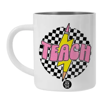 Teach, Λευκή Ανοξείδωτη Μεταλλική Κούπα 450ml - Διπλού Τοιχώματος 