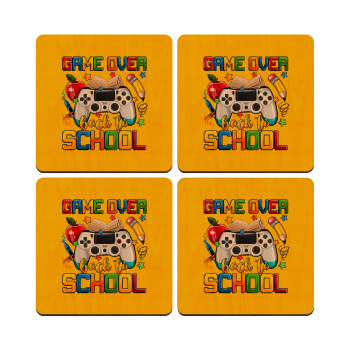 GAME OVER, Back to the School, ΣΕΤ x4 Σουβέρ ξύλινα τετράγωνα plywood (9cm)