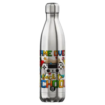 GAME OVER, Back to the School, Μεταλλικό παγούρι θερμός Inox (Stainless steel), διπλού τοιχώματος, 750ml