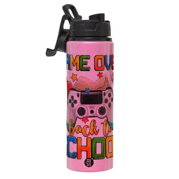 GAME OVER, Back to the School, Μεταλλικό παγούρι νερού με καπάκι ασφαλείας, αλουμινίου 850ml