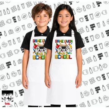 GAME OVER, Back to the School, Λευκή ΠΑΙΔΙΚΗ Ποδιά μακριά Σεφ ολόσωμη με τσέπες