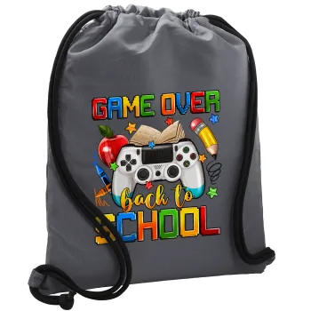 GAME OVER, Back to the School, Τσάντα πλάτης πουγκί GYMBAG ΓΚΡΙ, με τσέπη (40x48cm) & χονδρά κορδόνια