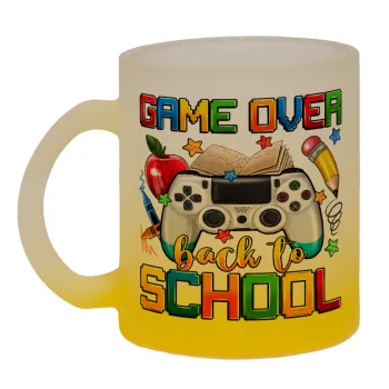 GAME OVER, Back to the School, Κούπα γυάλινη δίχρωμη με βάση το κίτρινο ματ, 330ml