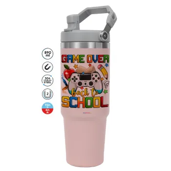 GAME OVER, Back to the School, Pink color, 890ml (30oz) stainless Steel Tumbler with Handle