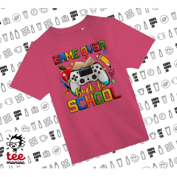 GAME OVER, Back to the School, ΡΟΖ παιδικό T-Shirt από 100% βαμβάκι, για κάθε μέρα. Vegan & OEKO-TEX πιστοποιημένο.
